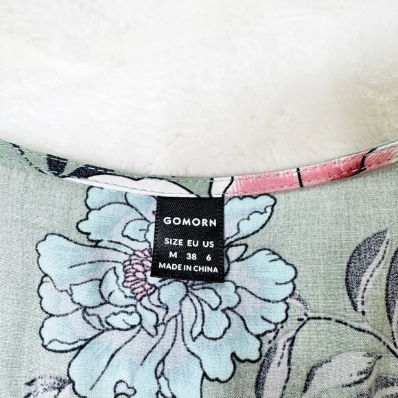 SHEIN Sage Green Floral Faux Wrap Ruffle Sleeve Summer Dress size Medium - Picture 9 of 12